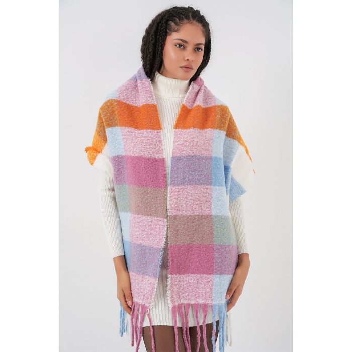 Kadın Yumuşak Dokulu Kalın Şal Atkı 15951 - Pudra