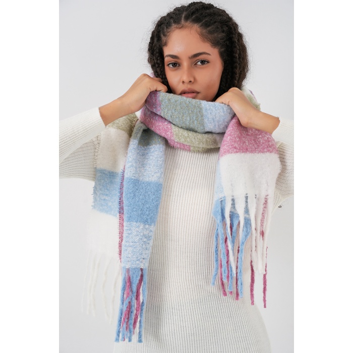 Kadın Yumuşak Dokulu Kalın Şal Atkı 15951 - Pudra