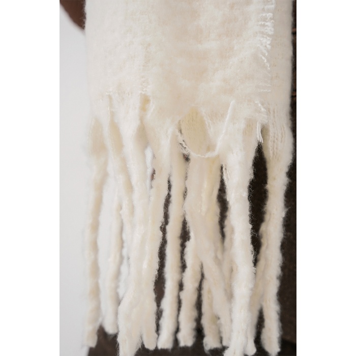 Kadın Yumuşak Dokulu Kalın Şal Atkı 15951 - Ekru