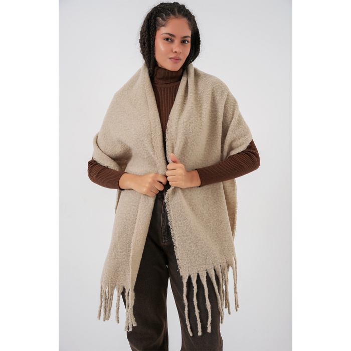 Kadın Yumuşak Dokulu Kalın Şal Atkı 15951 - A.Bej