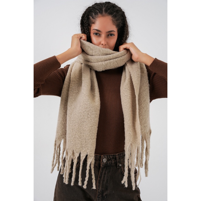 Kadın Yumuşak Dokulu Kalın Şal Atkı 15951 - A.Bej