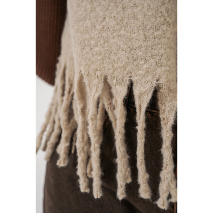 Kadın Yumuşak Dokulu Kalın Şal Atkı 15951 - A.Bej