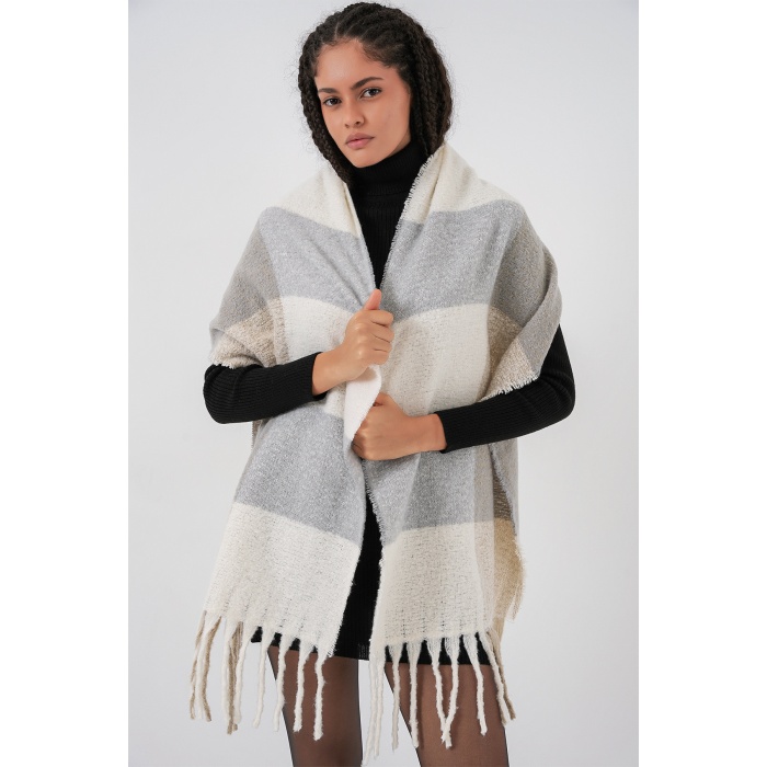 Kadın Yumuşak Dokulu Kalın Şal Atkı 15951 - A.Gri