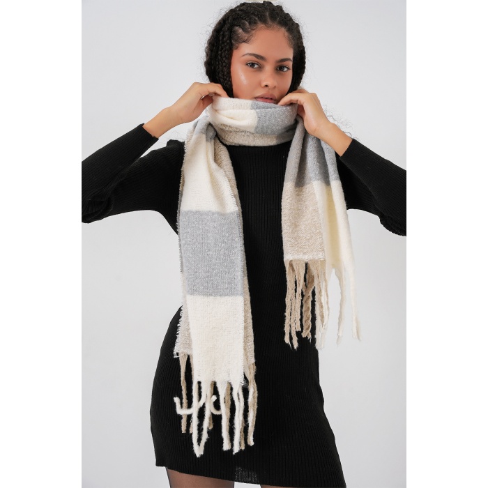 Kadın Yumuşak Dokulu Kalın Şal Atkı 15951 - A.Gri
