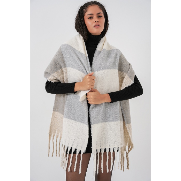 Kadın Yumuşak Dokulu Kalın Şal Atkı 15951 - A.Gri