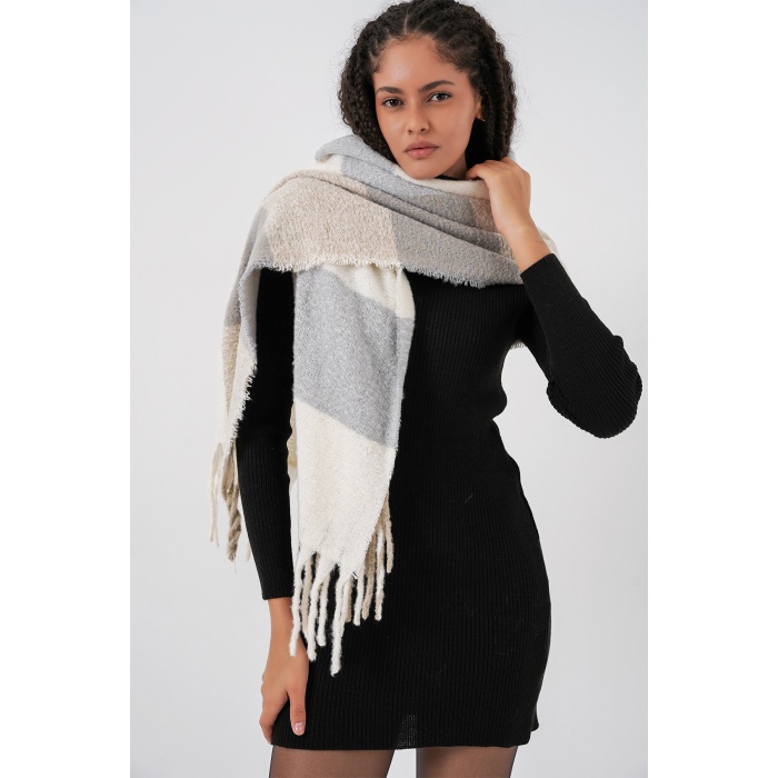 Kadın Yumuşak Dokulu Kalın Şal Atkı 15951 - A.Gri