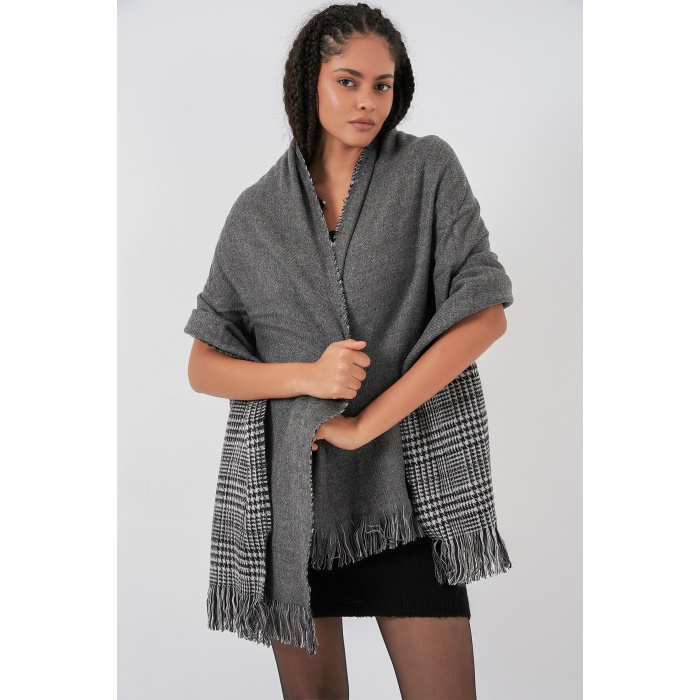 Kadın Yumuşak Dokulu Kalın Şal Atkı 15951 - Antrasit