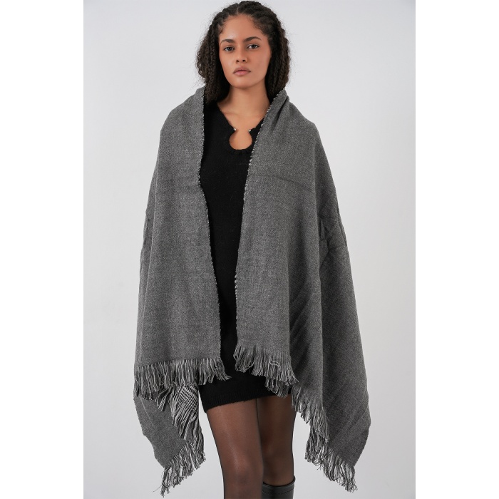 Kadın Yumuşak Dokulu Kalın Şal Atkı 15951 - Antrasit