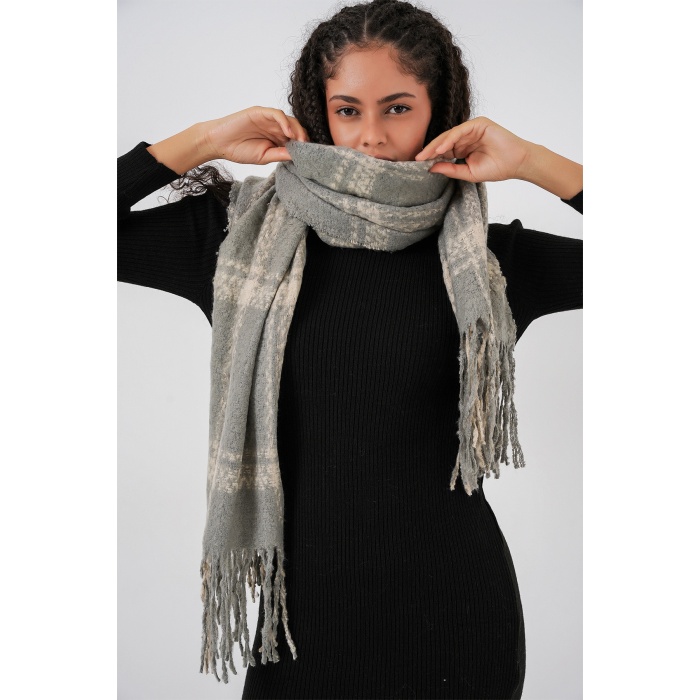 Kadın Yumuşak Dokulu Kalın Şal Atkı 15951 - F.Gri