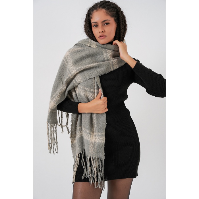 Kadın Yumuşak Dokulu Kalın Şal Atkı 15951 - F.Gri
