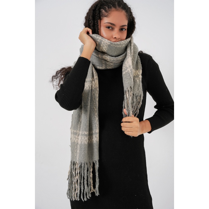 Kadın Yumuşak Dokulu Kalın Şal Atkı 15951 - F.Gri