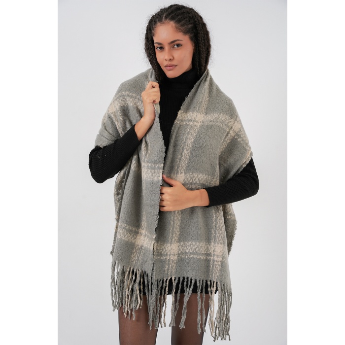 Kadın Yumuşak Dokulu Kalın Şal Atkı 15951 - F.Gri