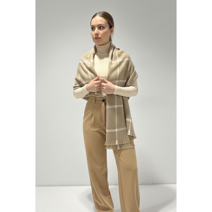 Kadın Yumuşak Dokulu Kalın Şal Atkı 15951 - Taş