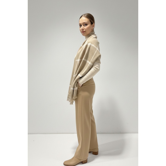 Kadın Yumuşak Dokulu Kalın Şal Atkı 15951 - Taş