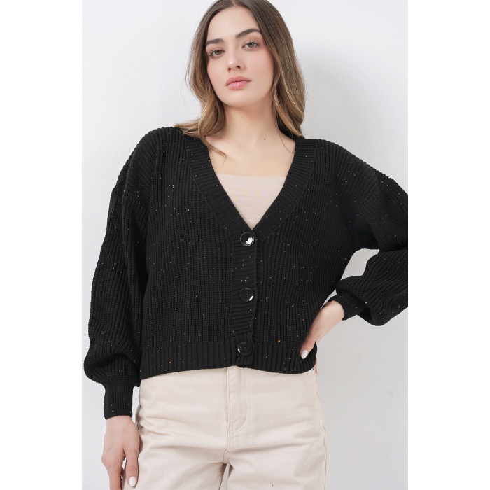 Kadın Crop Triko Hırka 15955 - Siyah