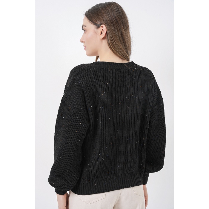 Kadın Crop Triko Hırka 15955 - Siyah