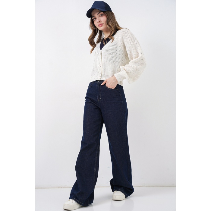 Kadın Crop Triko Hırka 15955 - Ekru