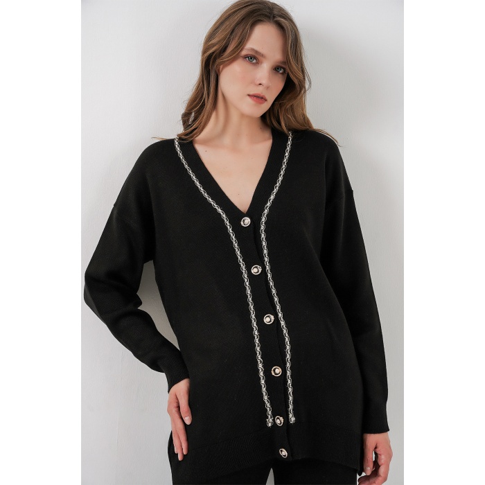 Kadın Hırka Pantolon Triko İkili Takım 15956 - Siyah