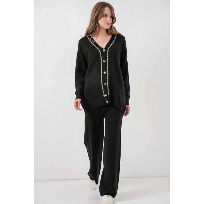 Kadın Hırka Pantolon Triko İkili Takım 15956 - Siyah