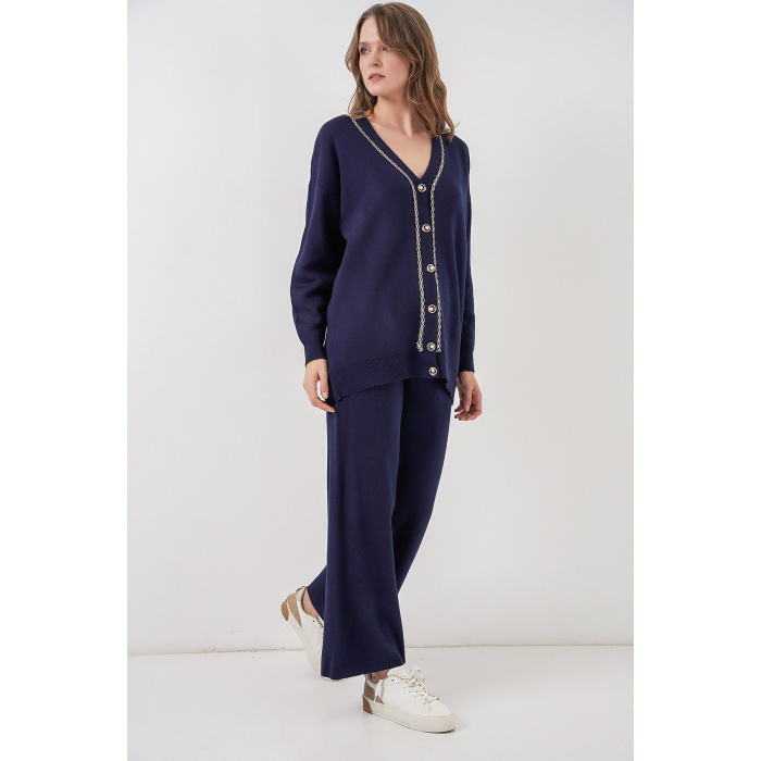 Kadın Hırka Pantolon Triko İkili Takım 15956 - Lacivert