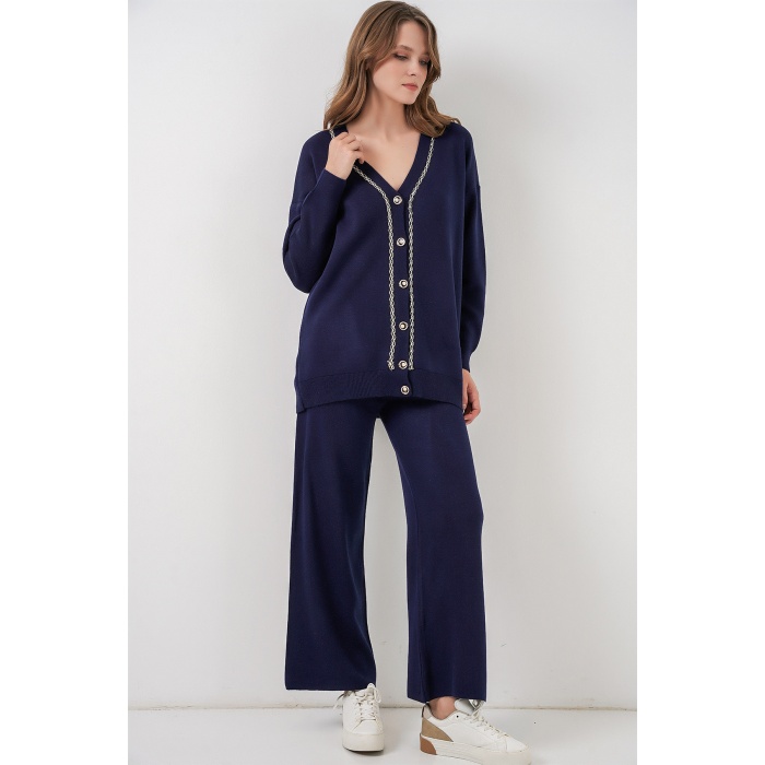 Kadın Hırka Pantolon Triko İkili Takım 15956 - Lacivert