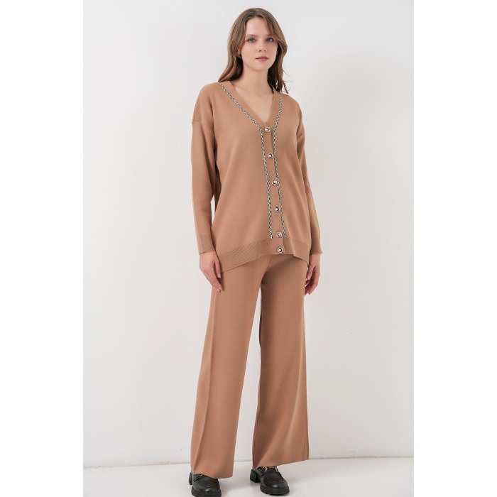 Kadın Hırka Pantolon Triko İkili Takım 15956 - Camel