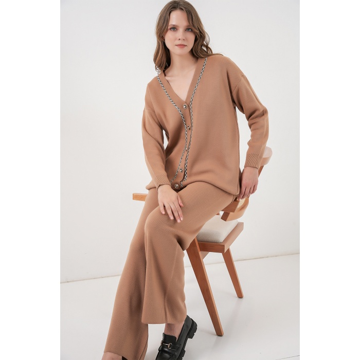 Kadın Hırka Pantolon Triko İkili Takım 15956 - Camel