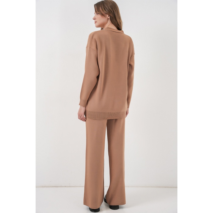 Kadın Hırka Pantolon Triko İkili Takım 15956 - Camel
