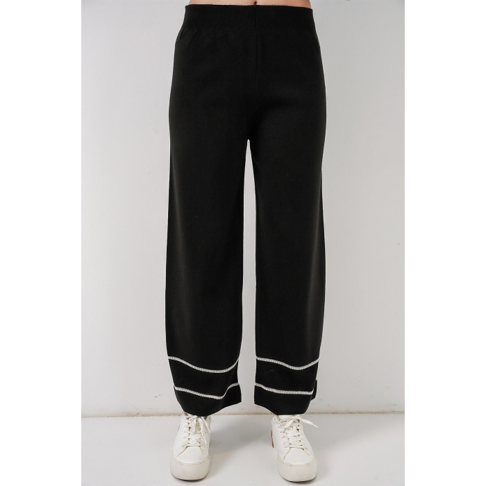 Kadın Çizgili Oversize Triko İkili Takım 15957 - Siyah