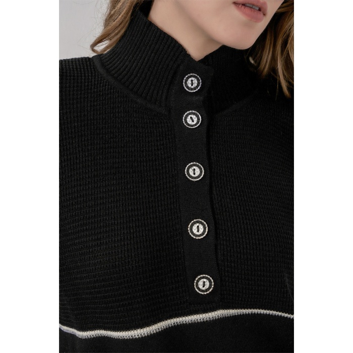 Kadın Çizgili Oversize Triko İkili Takım 15957 - Siyah