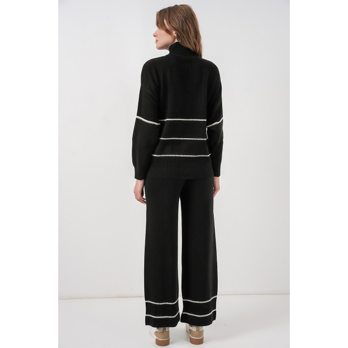 Kadın Çizgili Oversize Triko İkili Takım 15957 - Siyah