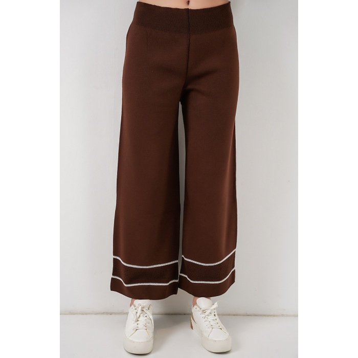 Kadın Çizgili Oversize Triko İkili Takım 15957 - Kahverengi