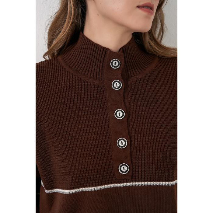 Kadın Çizgili Oversize Triko İkili Takım 15957 - Kahverengi