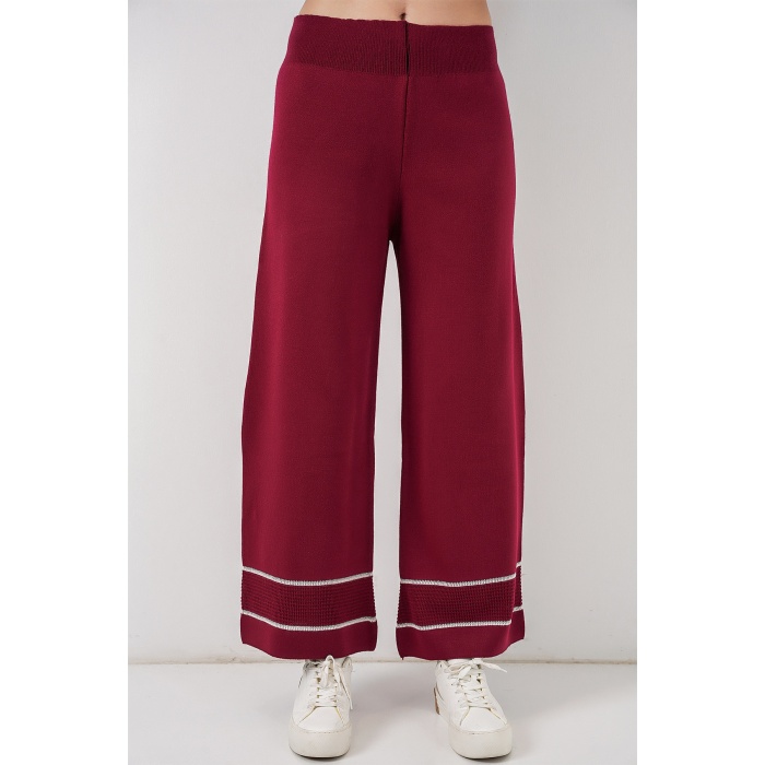 Kadın Çizgili Oversize Triko İkili Takım 15957 - Bordo