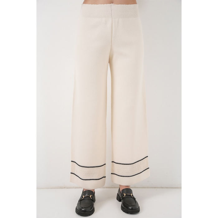 Kadın Çizgili Oversize Triko İkili Takım 15957 - Ekru