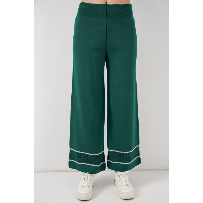 Kadın Çizgili Oversize Triko İkili Takım 15957 - Zümrüt Yeşili