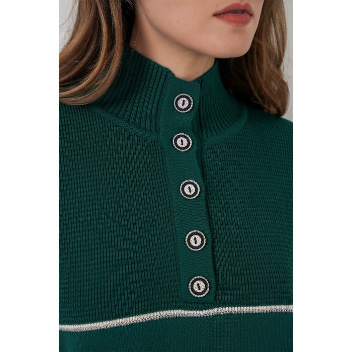 Kadın Çizgili Oversize Triko İkili Takım 15957 - Zümrüt Yeşili