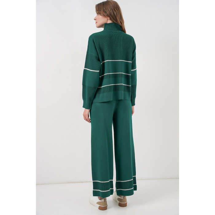 Kadın Çizgili Oversize Triko İkili Takım 15957 - Zümrüt Yeşili
