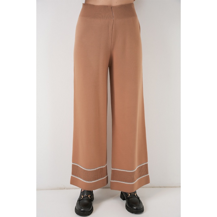 Kadın Çizgili Oversize Triko İkili Takım 15957 - Camel