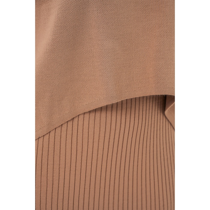 Kadın Kısa Kazaklı Triko Elbise 15958 - Camel