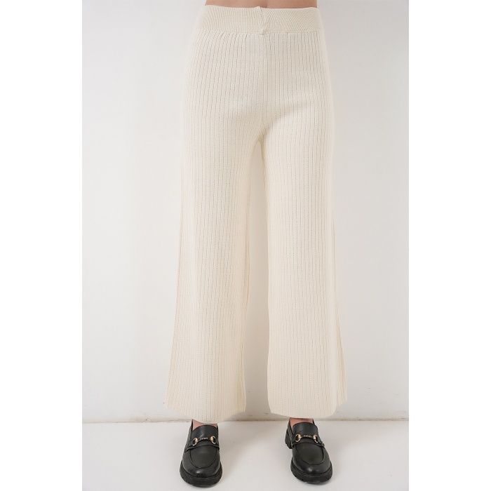 Kadın Çizgili Oversize Triko İkili Takım 15959 - Ekru