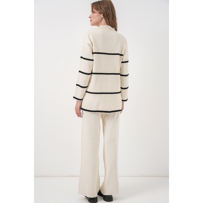 Kadın Çizgili Oversize Triko İkili Takım 15959 - Ekru