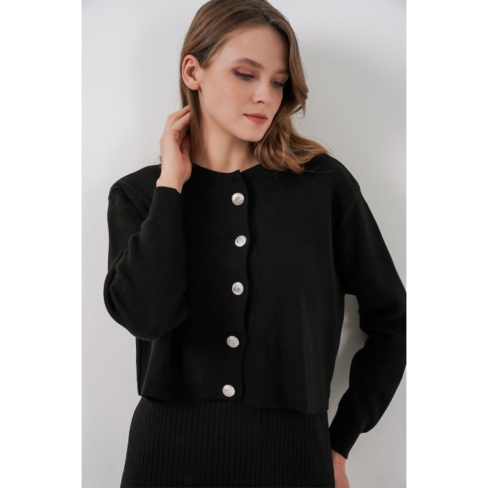 Kadın Hırka Elbise Triko İkili Takım 15960 - Siyah