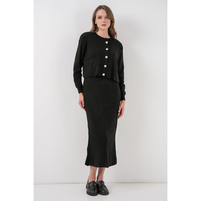 Kadın Hırka Elbise Triko İkili Takım 15960 - Siyah