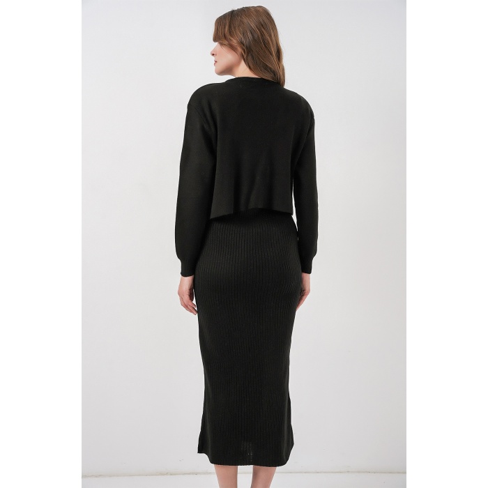 Kadın Hırka Elbise Triko İkili Takım 15960 - Siyah