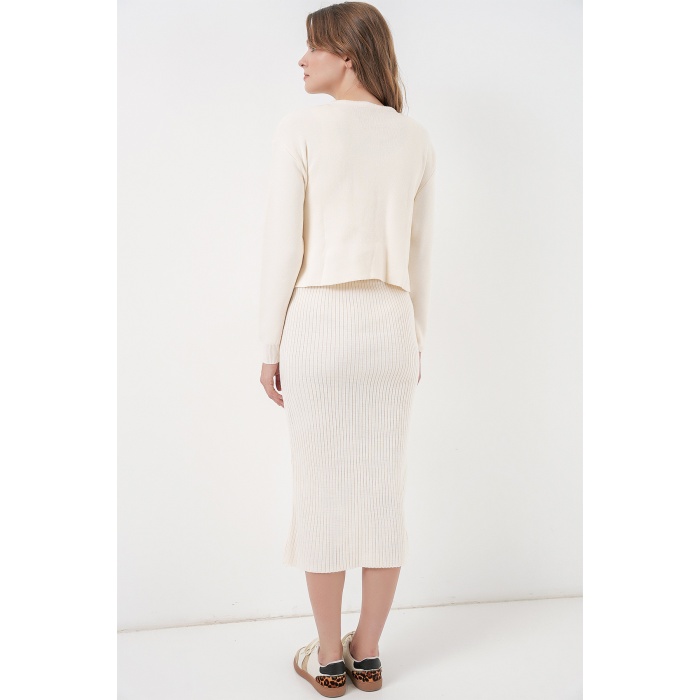 Kadın Hırka Elbise Triko İkili Takım 15960 - Ekru