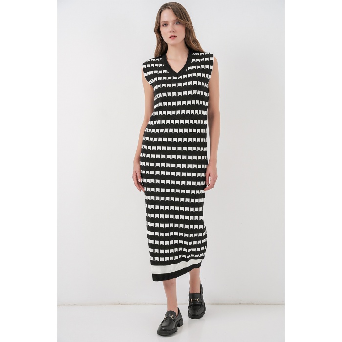 Kadın Uzun Triko Süveter 15961 - D. Siyah