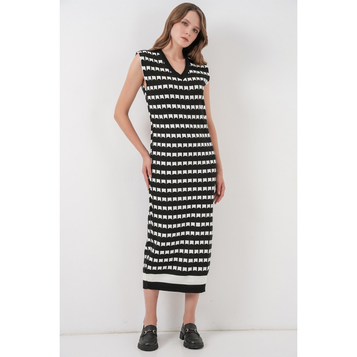 Kadın Uzun Triko Süveter 15961 - D. Siyah