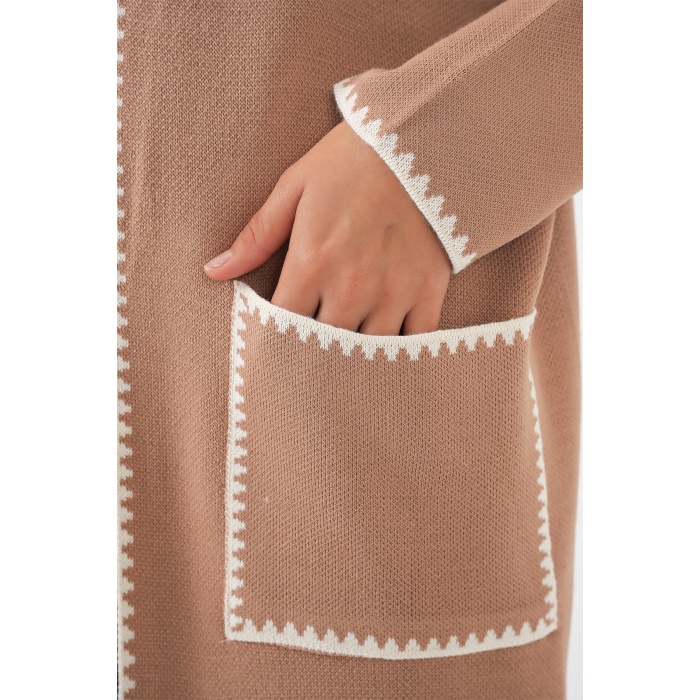 Kadın Uzun Oversize Triko Hırka 15962 - Camel