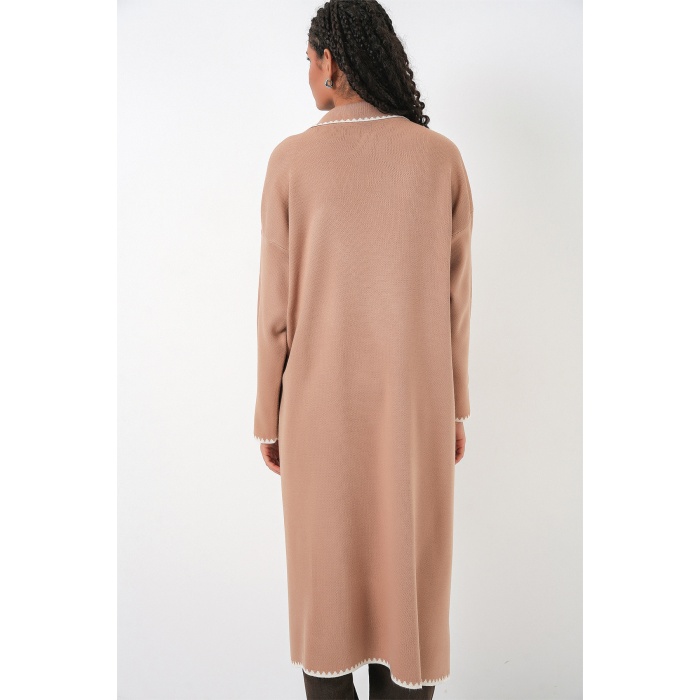 Kadın Uzun Oversize Triko Hırka 15962 - Camel